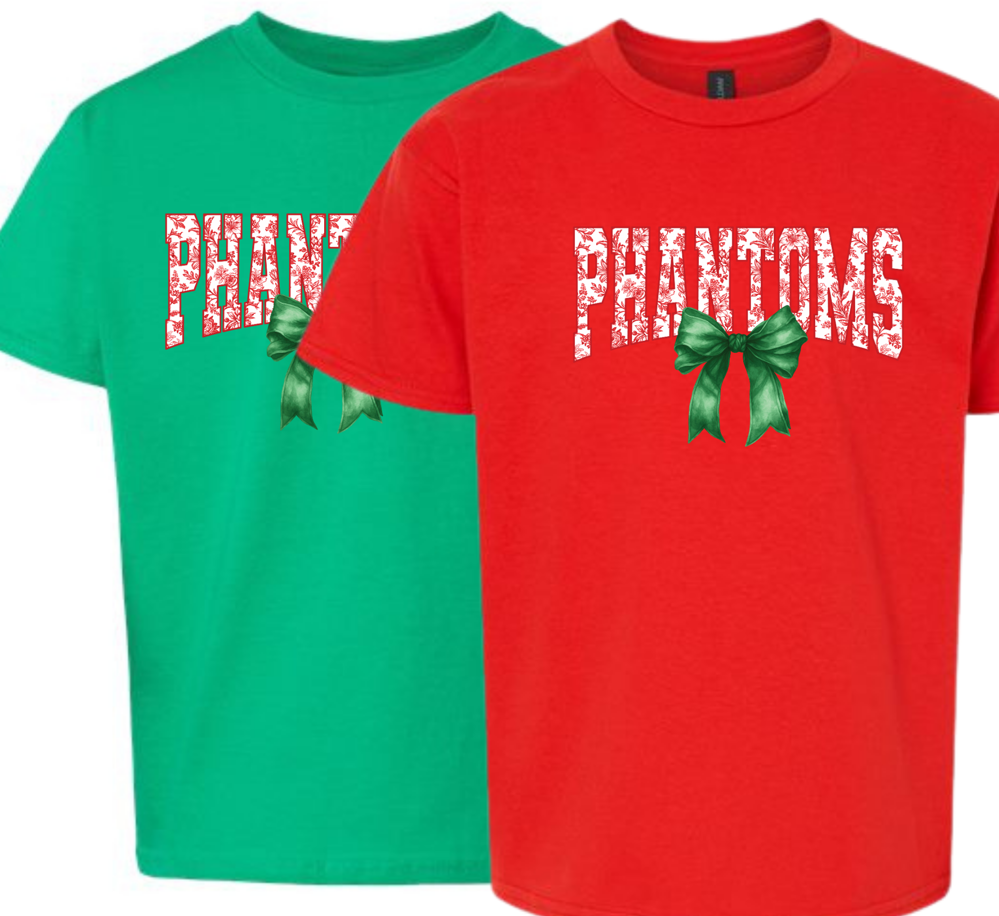 Phantoms Red and Green bow  Red OR Green tee or Long sleeve