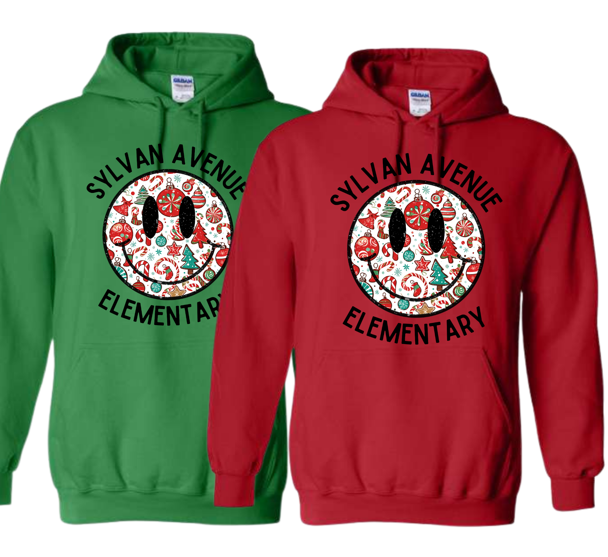 Sylvan smiley holiday red or green hoodie