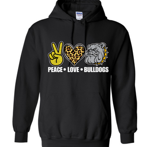 Peace love Bulldogs Hoodie, Crewneck, Long Sleeve Please choose in menu
