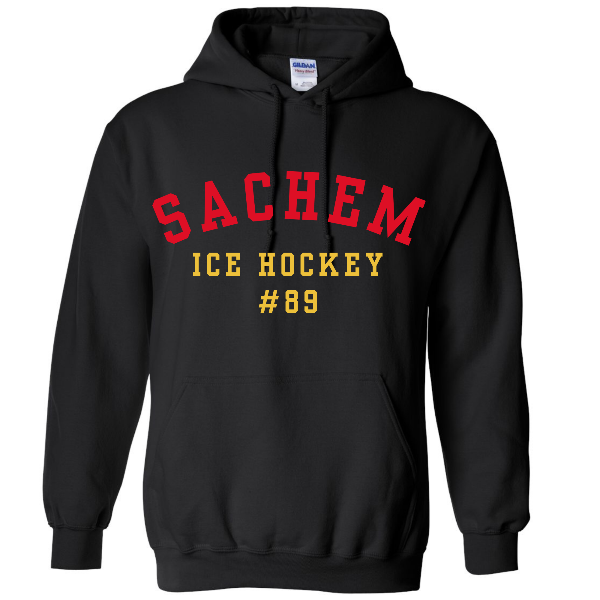 SACHEM ICE HOCKEY WITH NUMBER RED / GOLD LOGO