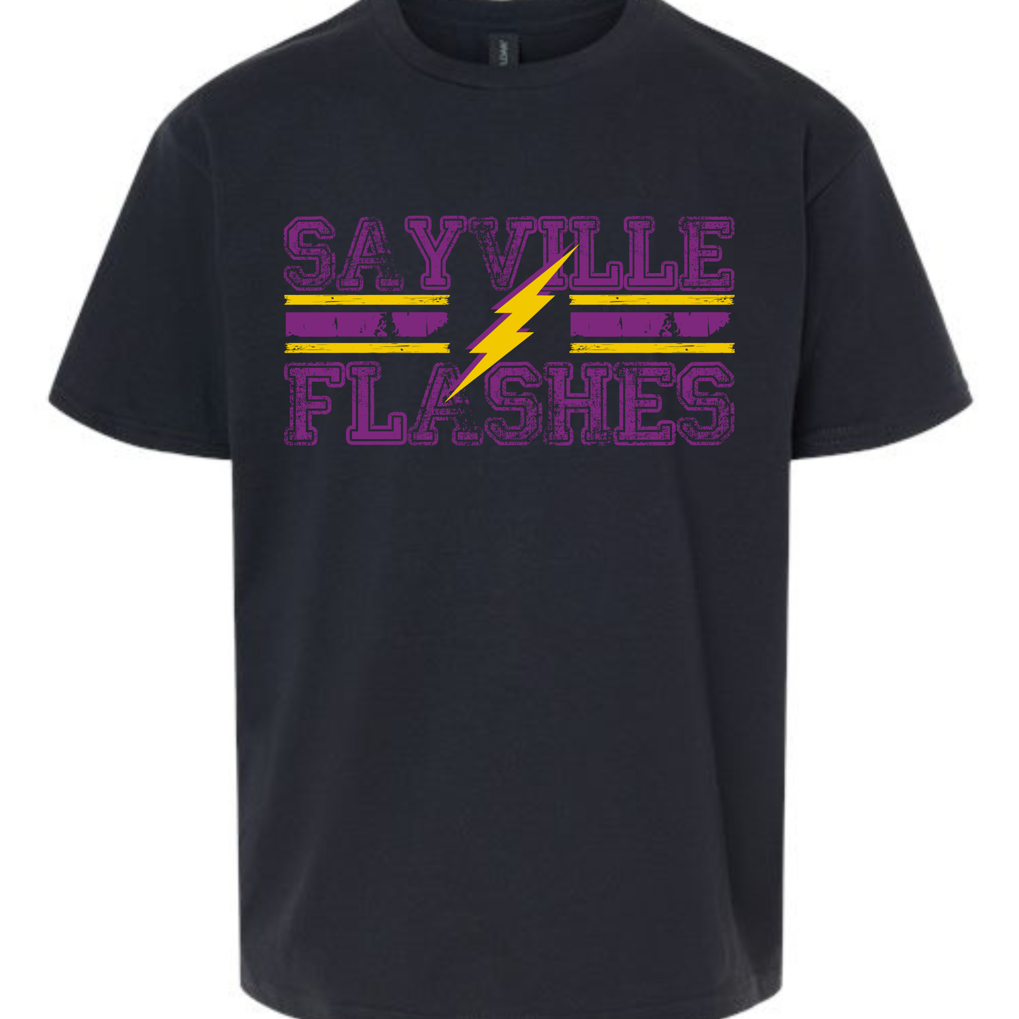 Sayville Flashes Rustic Black Tee or Long Sleeve Please choose in menu