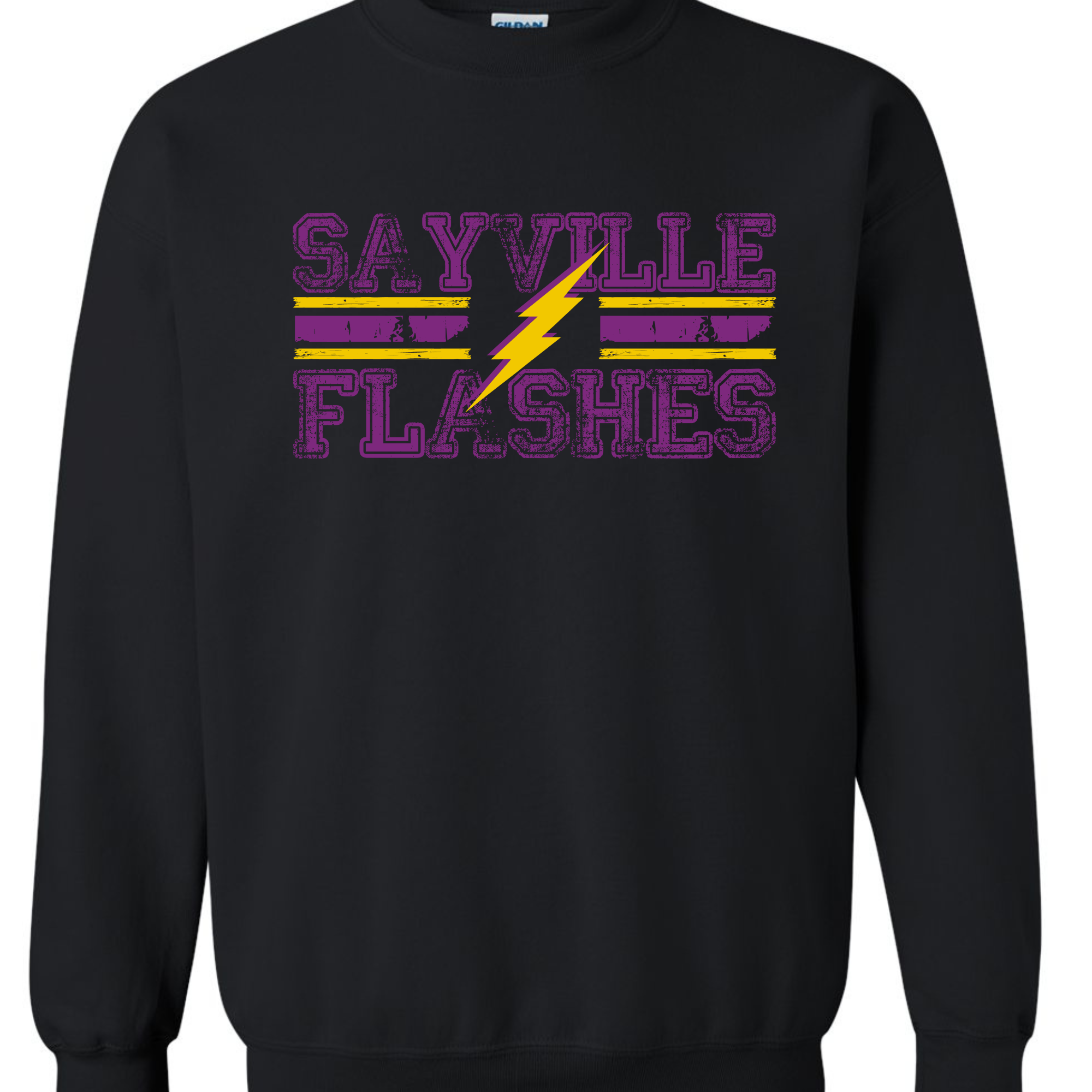 Sayville Flashes Rustic Black Hoodie or Crewneck