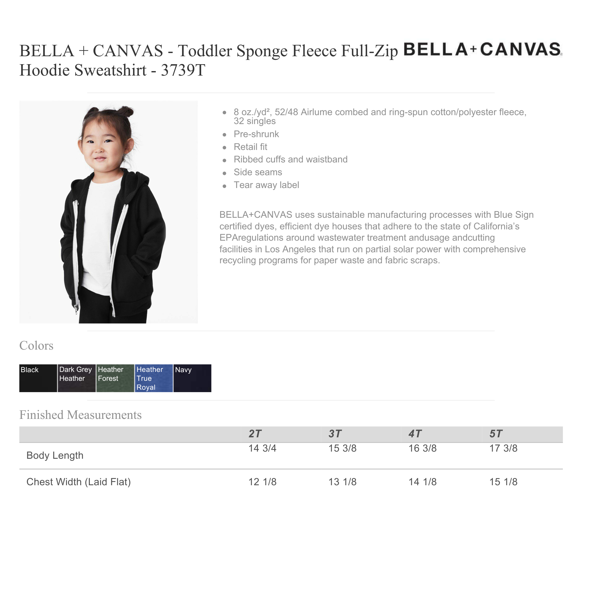 Toddler zip up Heather Forest Green or Black Please Choose in menu tab