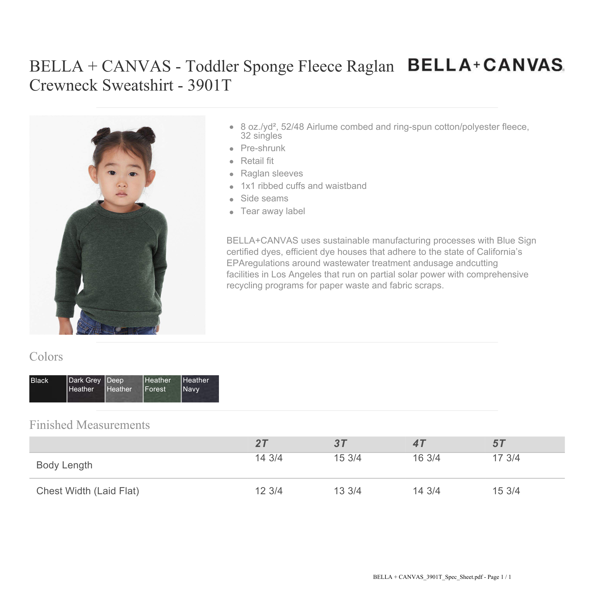 Toddler Crewneck Heather Forest or Black choose in menu tab