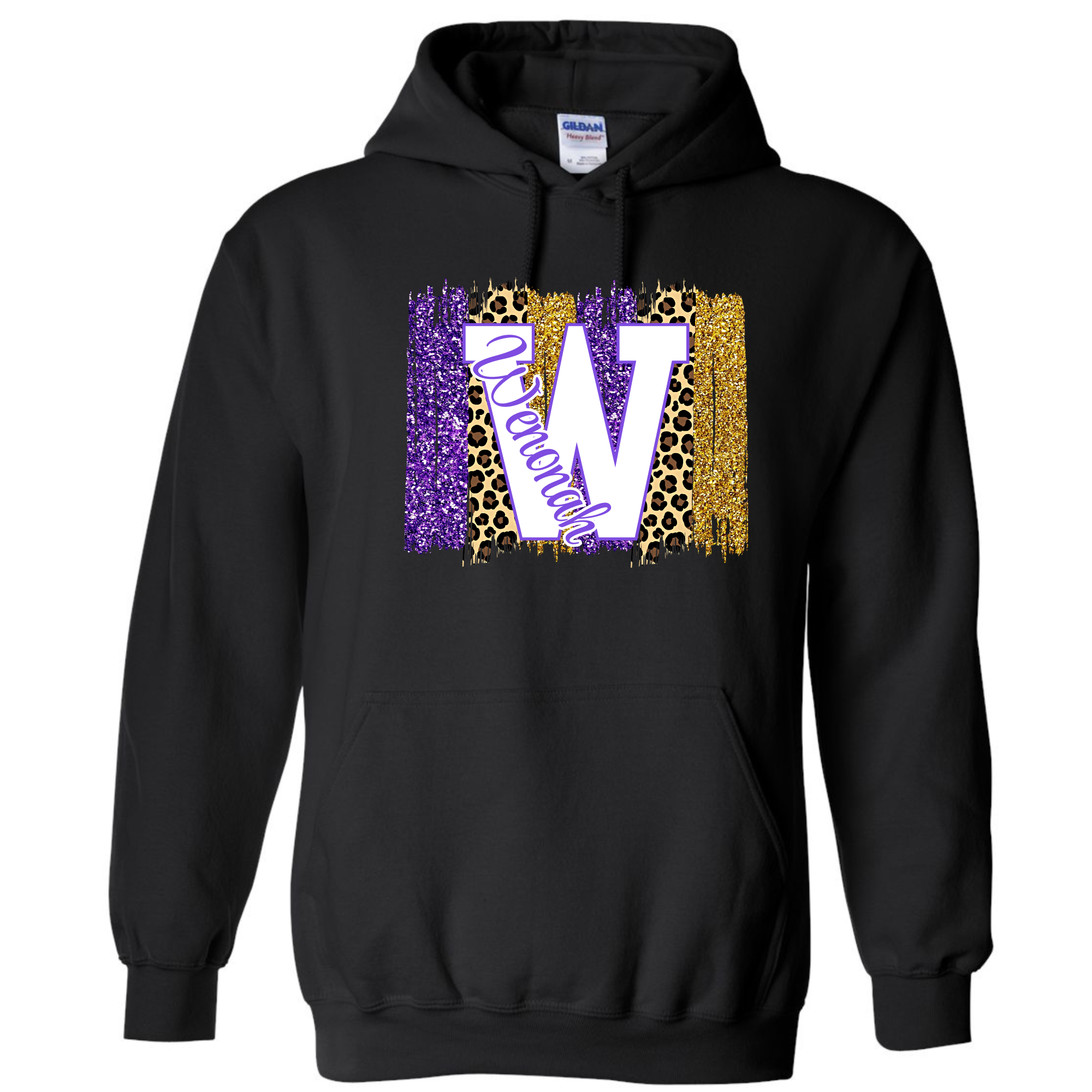 Wenonah Leopard Glitter Black Hoodie, Crewneck, Long Sleeve