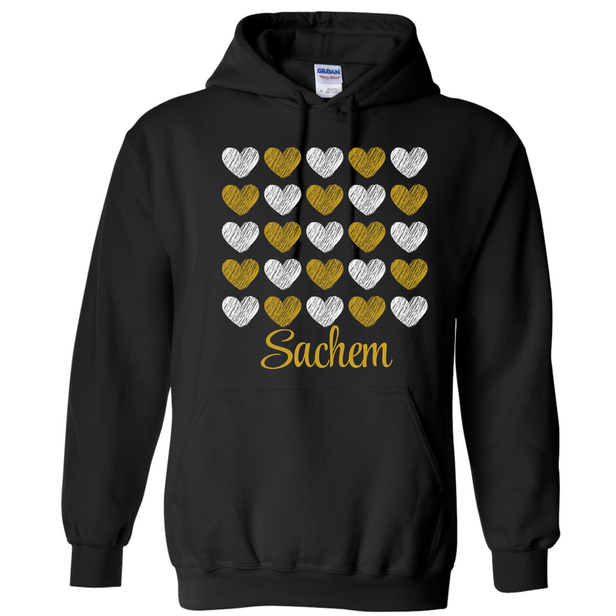 Sachem Hearts Black Hoodie, Crewneck, Long Sleeve