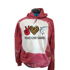 Peace Love Sharks Bleached PLEASE CHOOSE COLOR IN MENU TAB!!!