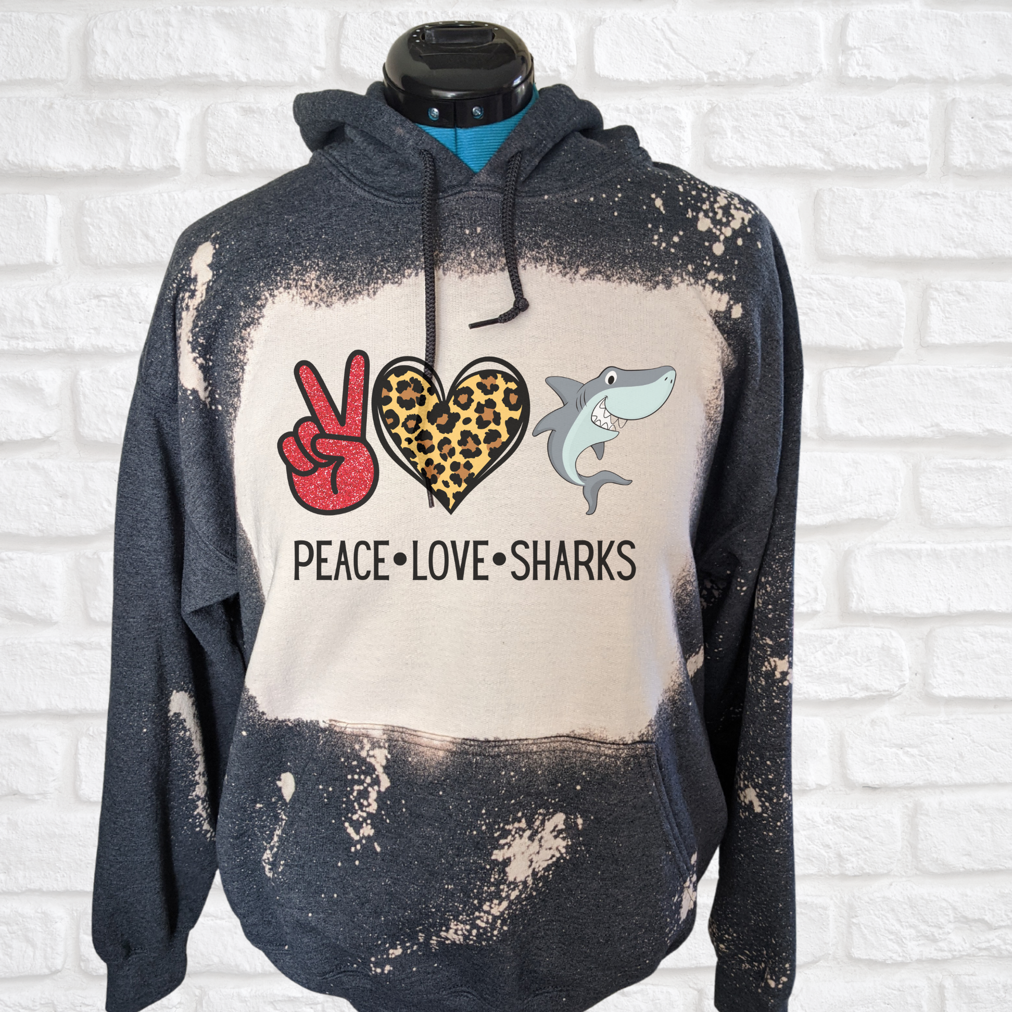 Peace Love Sharks Bleached PLEASE CHOOSE COLOR IN MENU TAB!!!