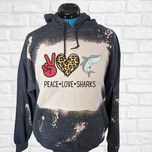 Peace Love Sharks Bleached PLEASE CHOOSE COLOR IN MENU TAB!!!