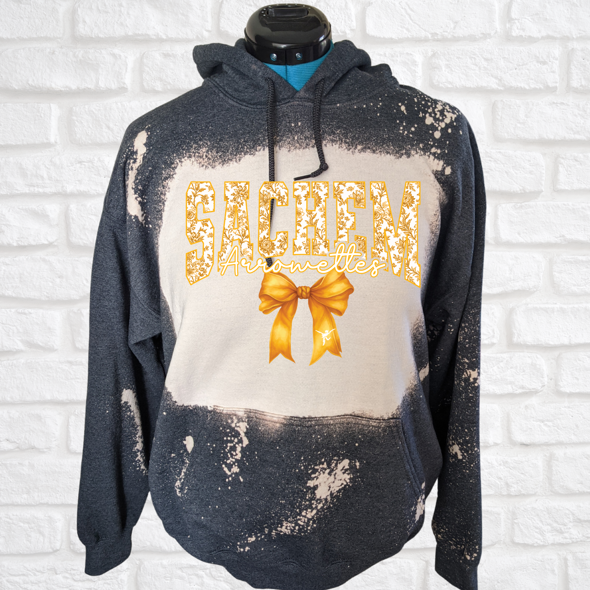 Bleached hoodie red or gold Arrowettes logo Please choose style in menu tab!