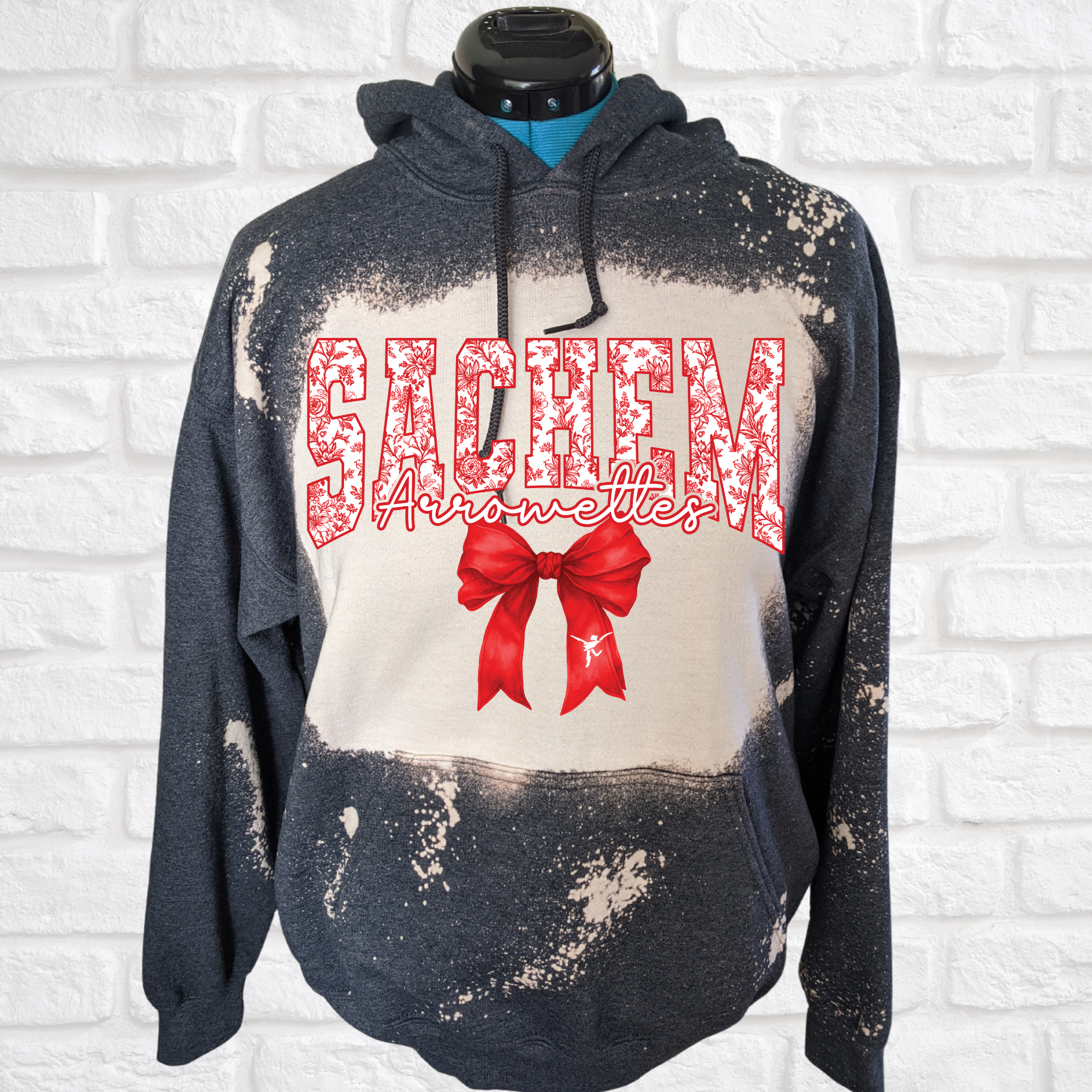 Bleached hoodie red or gold Arrowettes logo Please choose style in menu tab!