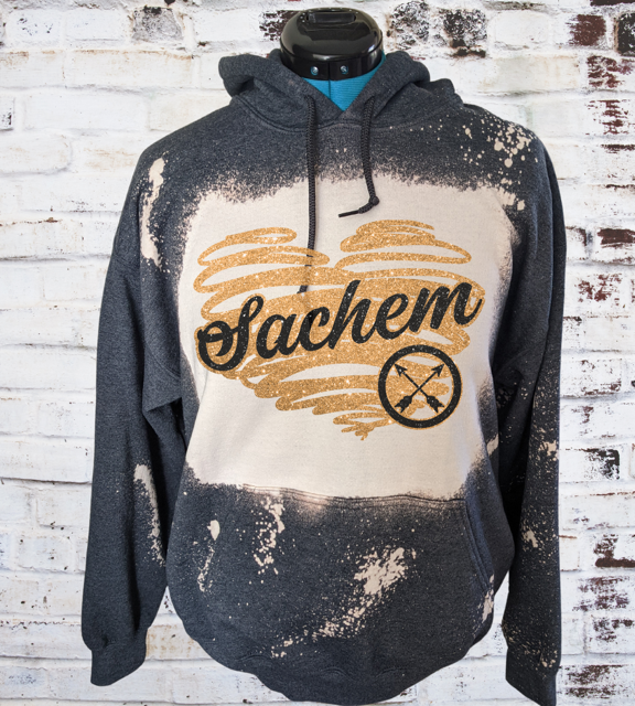 Sachem Bleached hoodie or Tee Glitter heart  PLEASE CHOOSE IN MENU!!