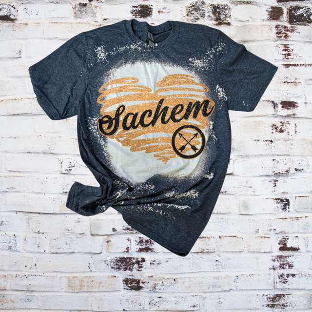 Sachem Bleached hoodie or Tee Glitter heart  PLEASE CHOOSE IN MENU!!
