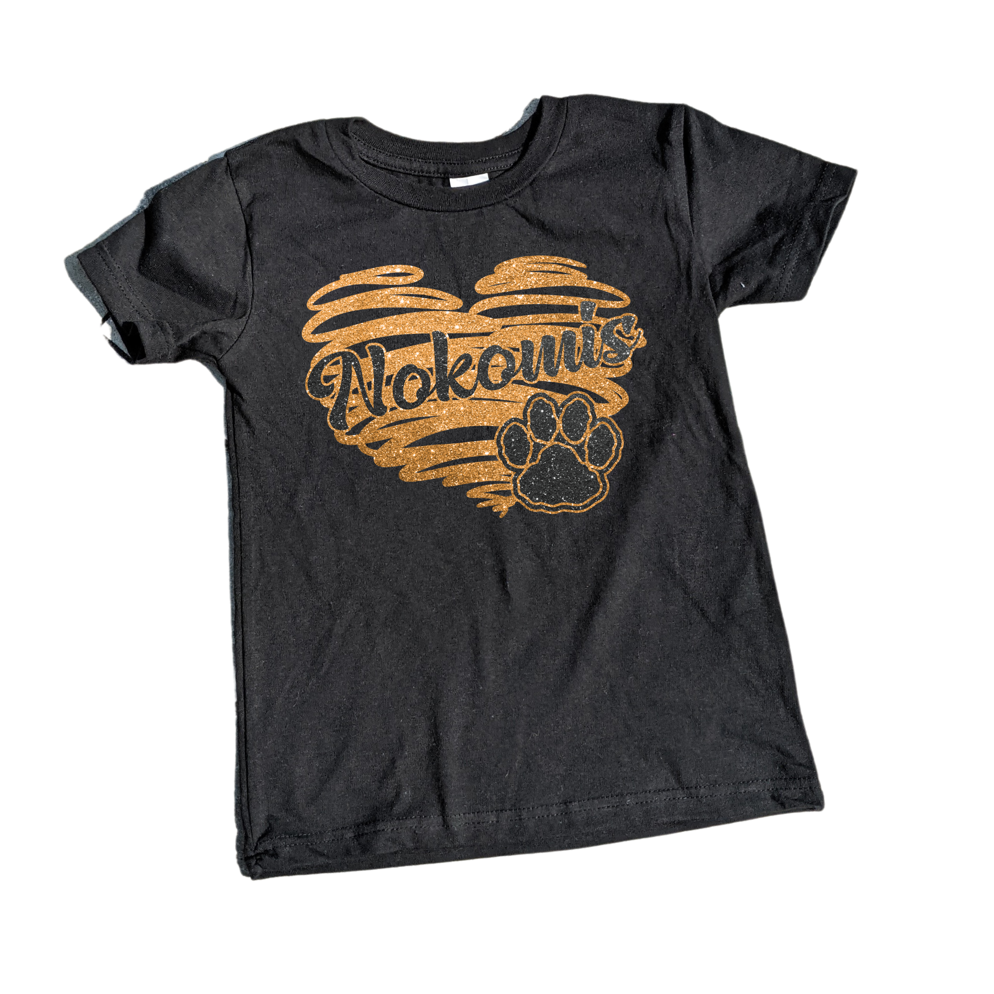 Nokomis Glitter heart Black tee
