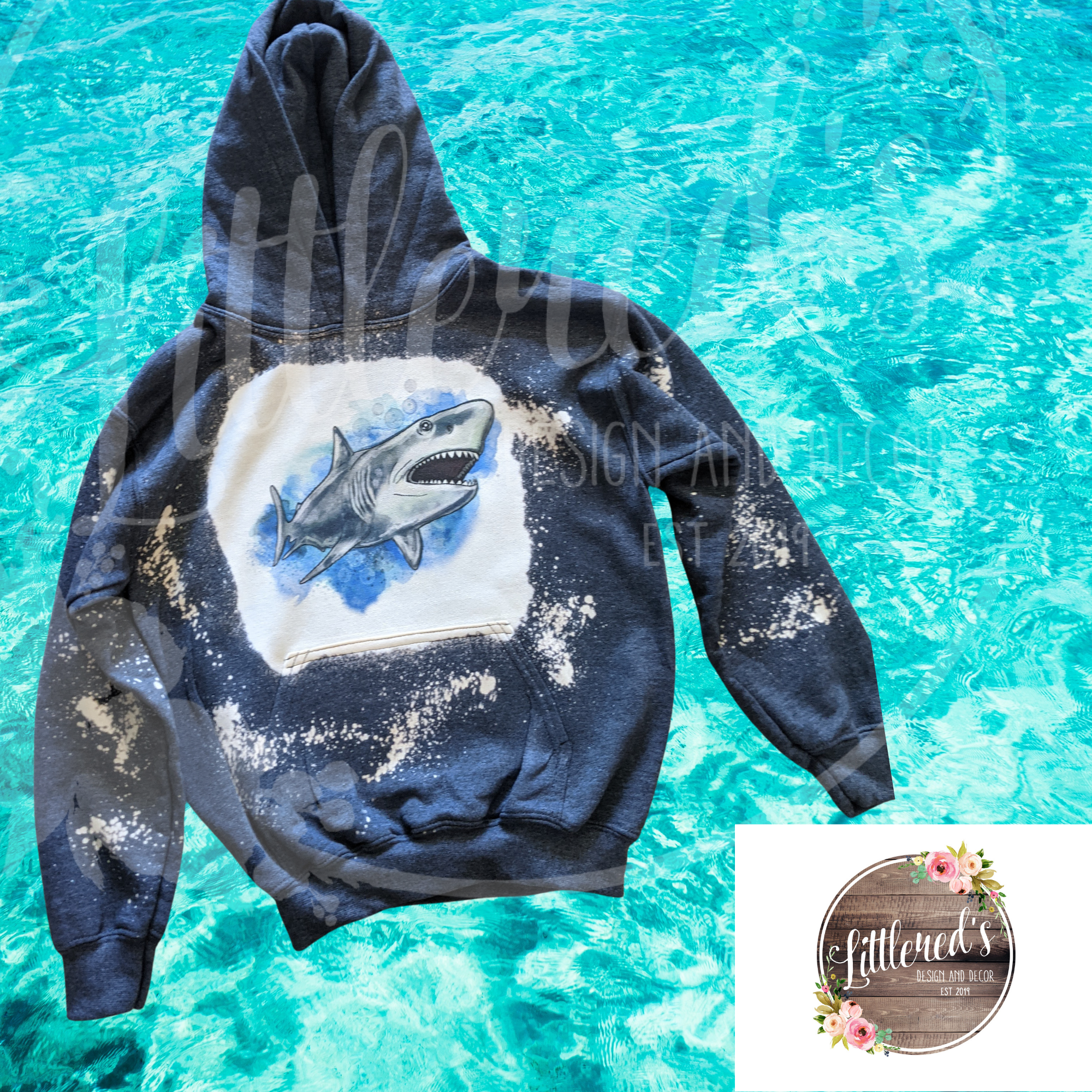 Watercolor shark kids hoodie