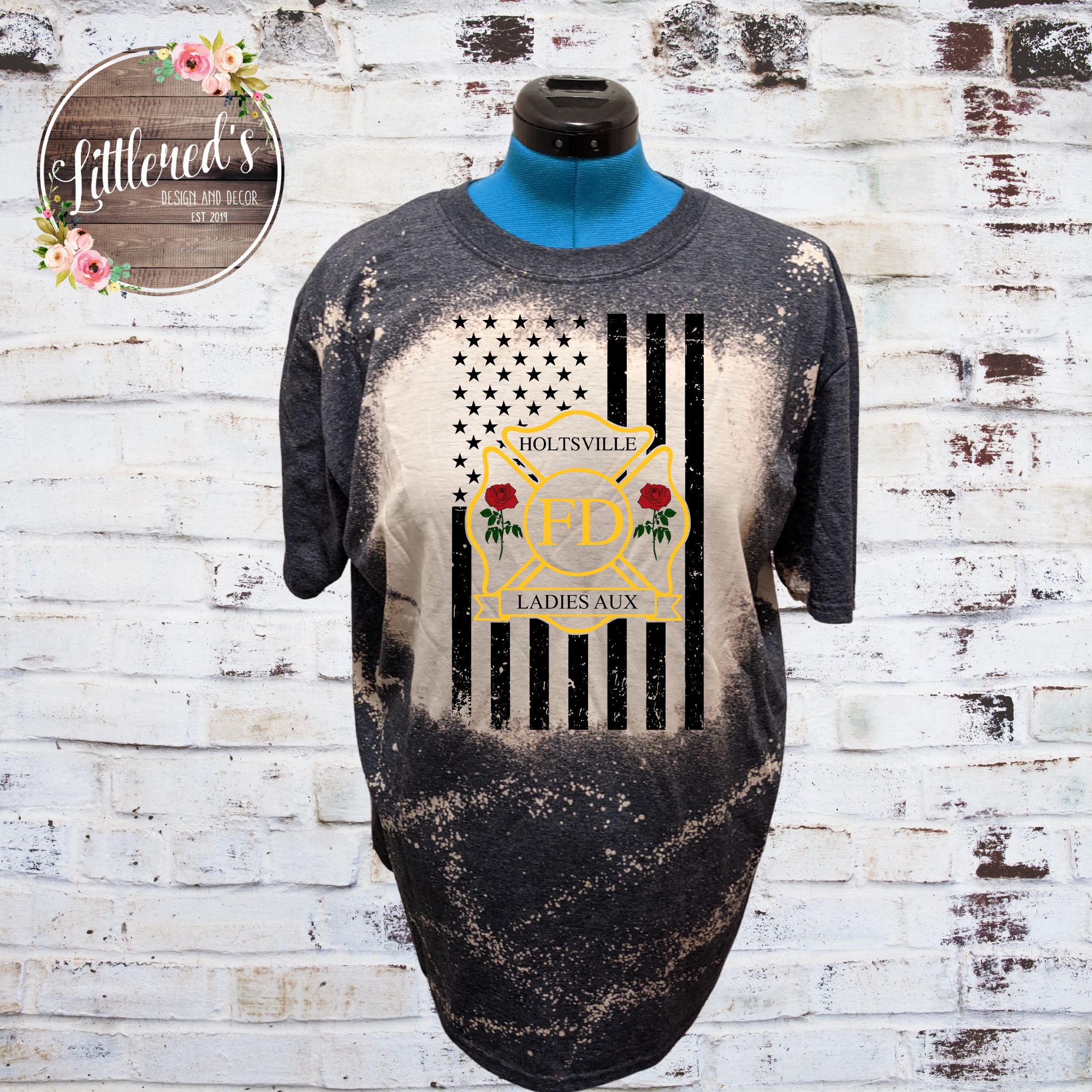 Ladies Aux Flag with Emblem Bleached