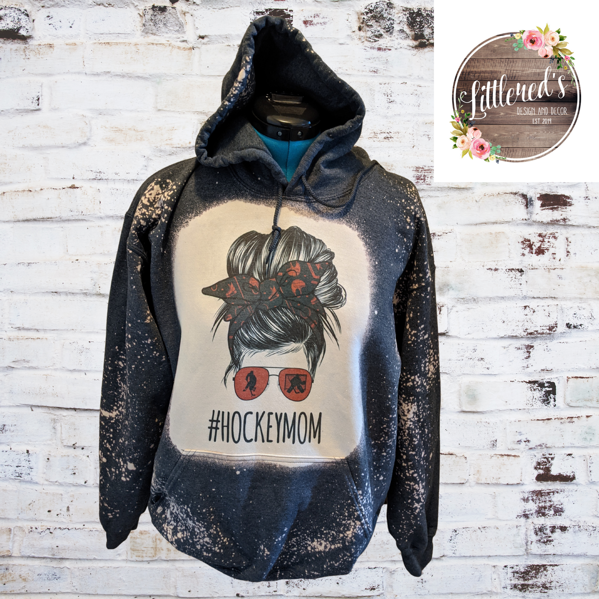 Hockey mom( red black)  dark heather grey hoodie